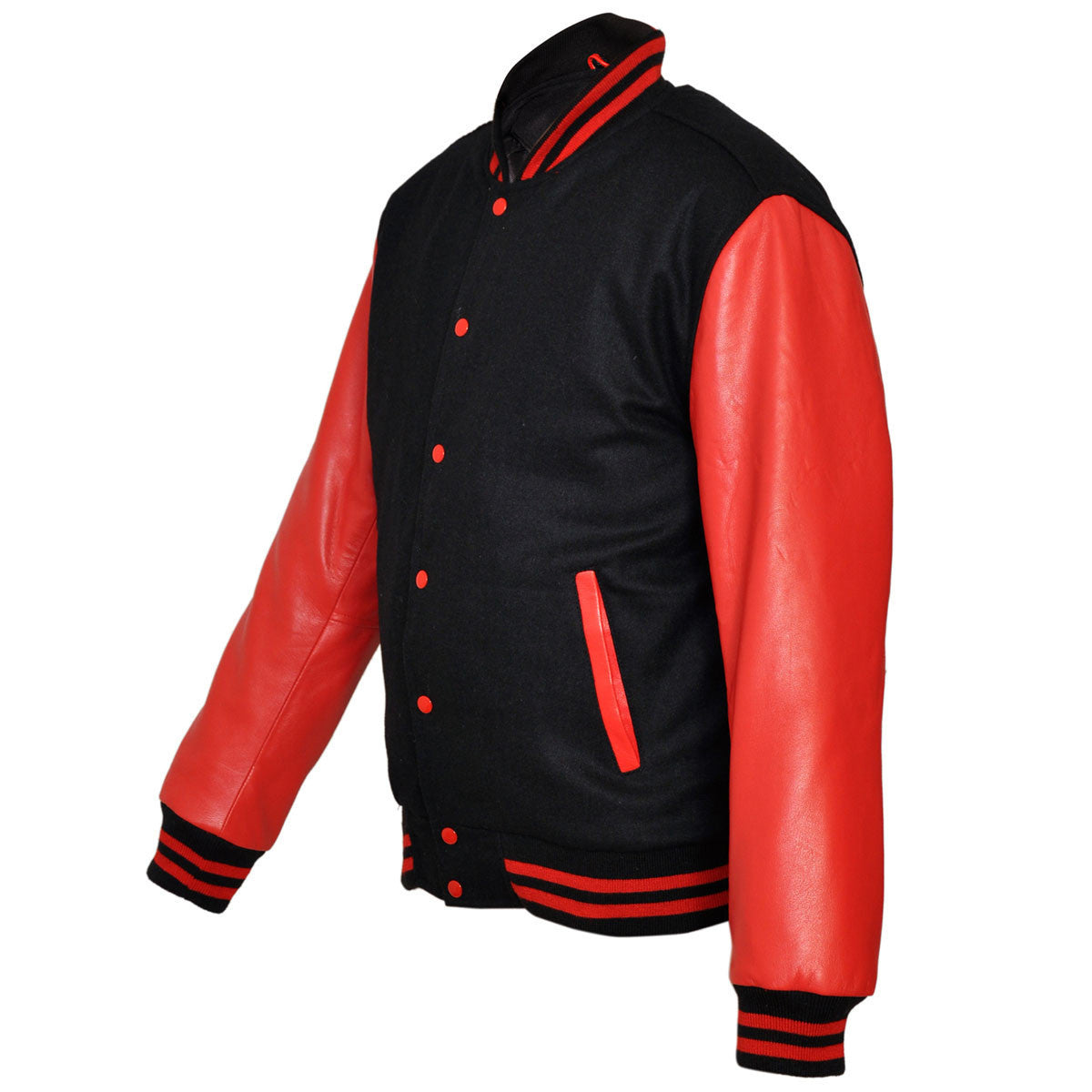 Premium Varsity Letterman Black Jacket Wool & Real Leather Sleeves