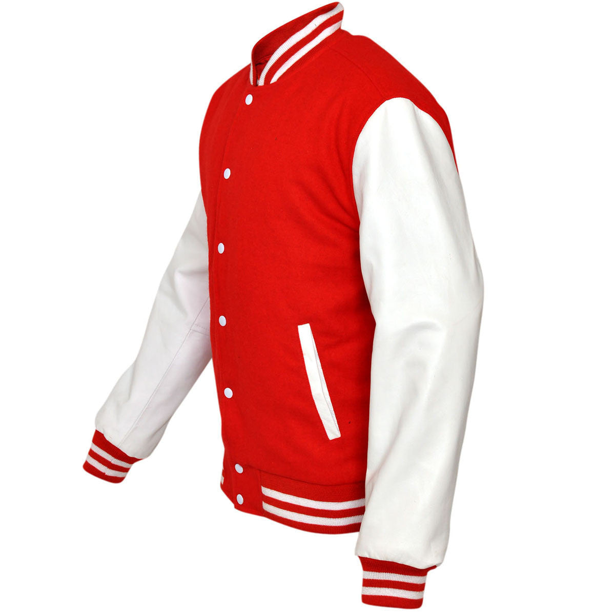 Mens MJ590R Red Wool with Real Leather Premium Varsity Letterman Jacket