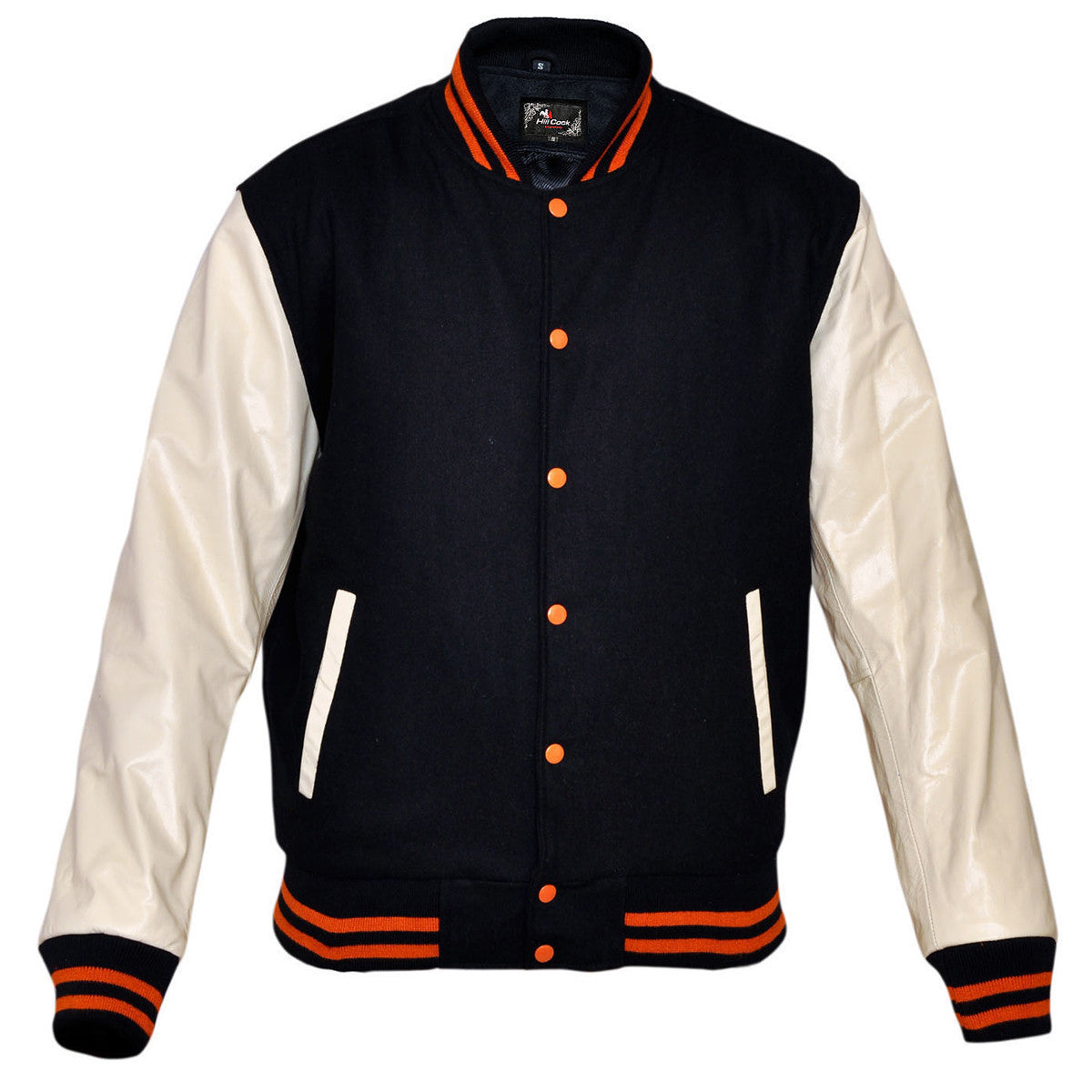 Mens MJ591NW Navy/White Lightweight Wool with Real Leather Premium Varsity Letterman Jacket