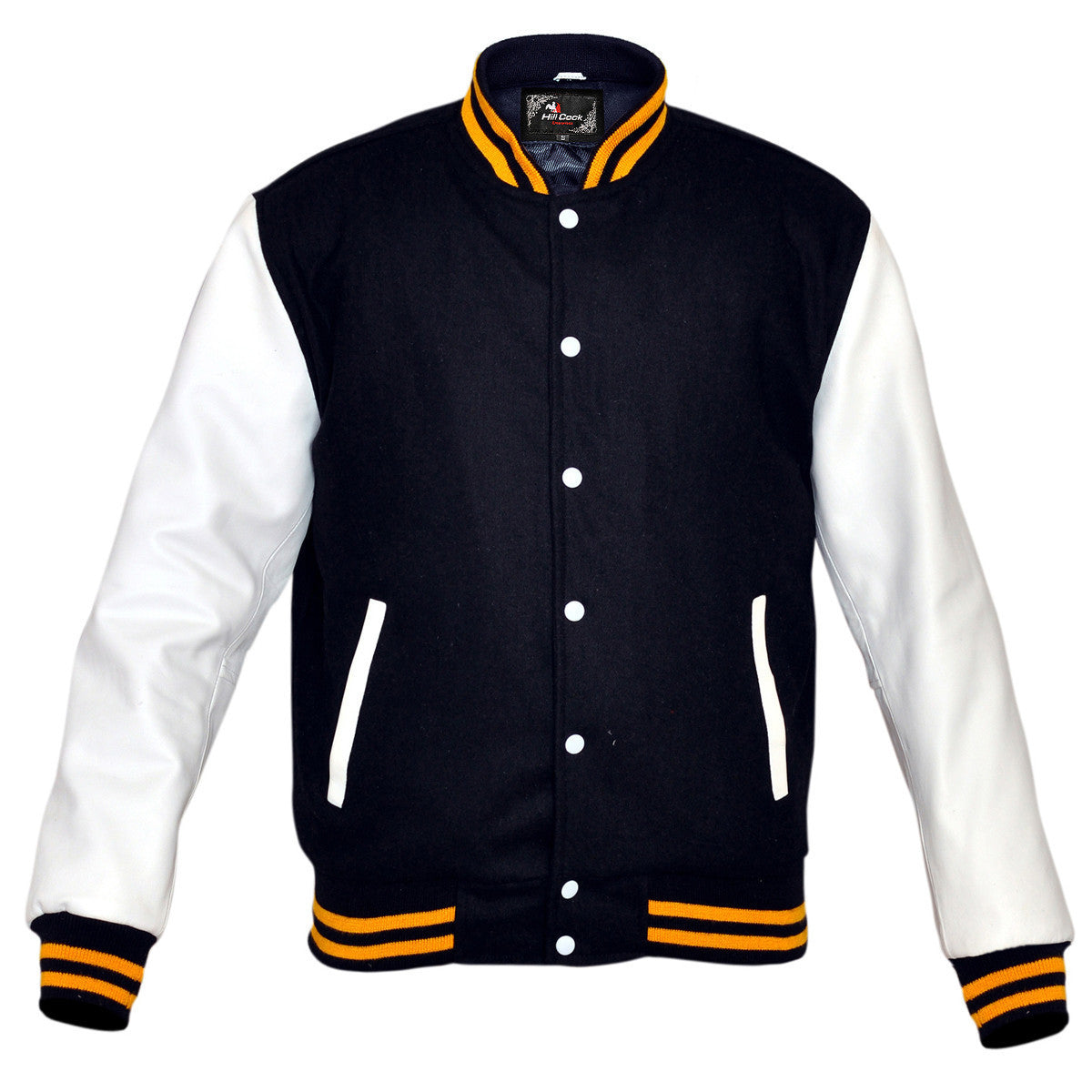 Mens MJ591NW Navy/White Lightweight Wool with Real Leather Premium Varsity Letterman Jacket