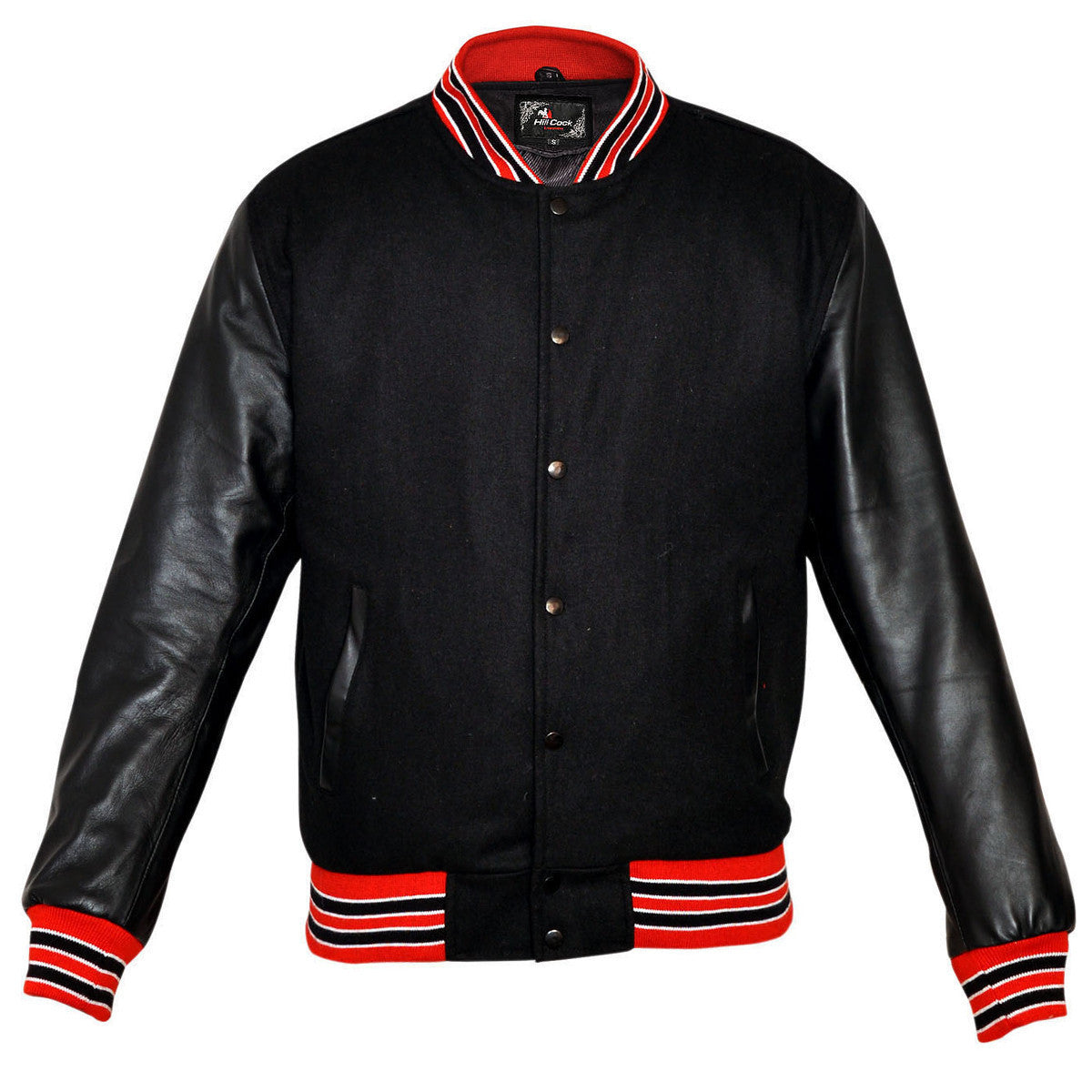 Mens MJ591BO Black Lightweight Wool with Real Leather Premium Varsity Letterman Jacket