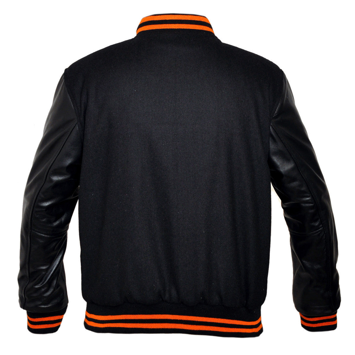 Mens MJ591BO Black Lightweight Wool with Real Leather Premium Varsity Letterman Jacket