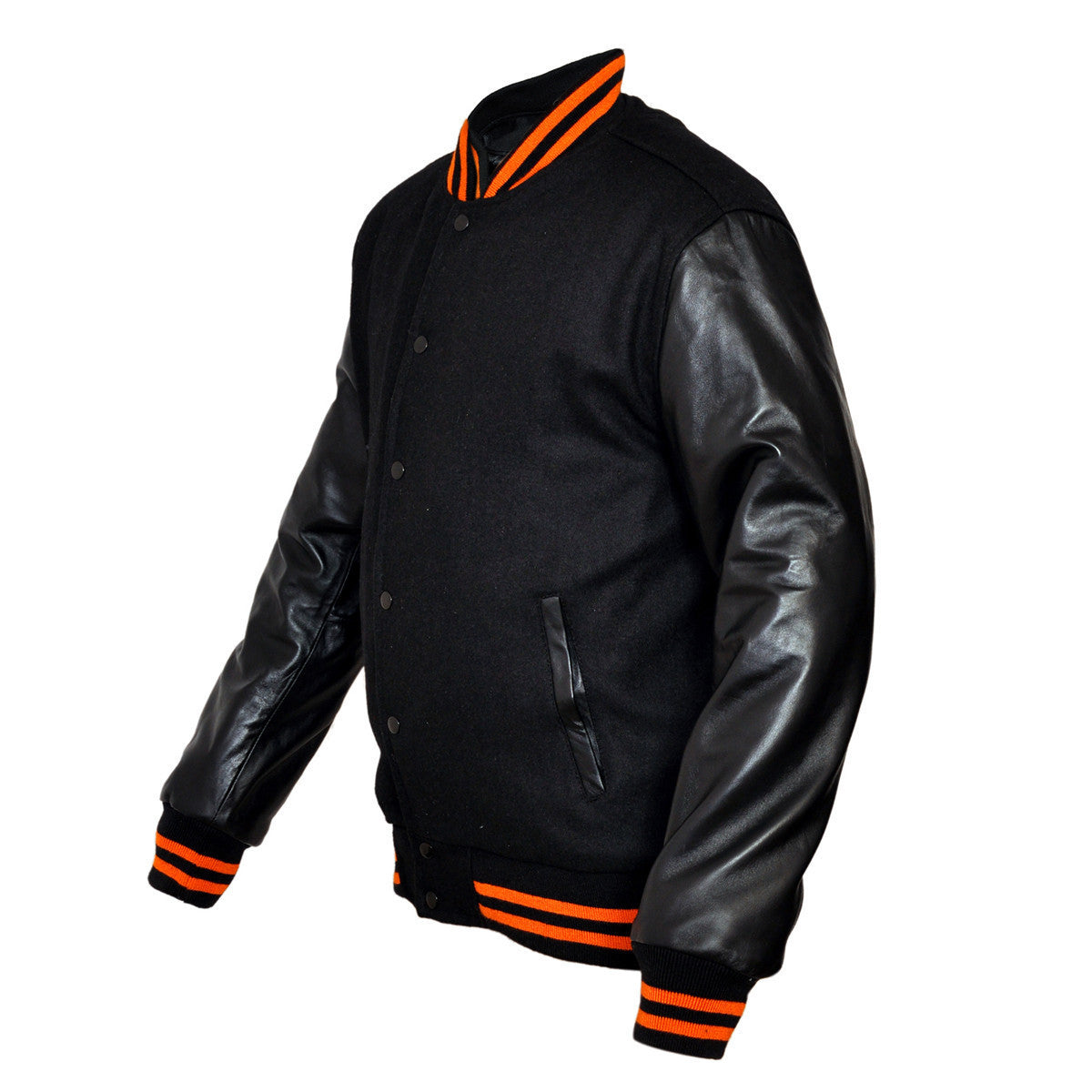 Mens MJ591BO Black Lightweight Wool with Real Leather Premium Varsity Letterman Jacket