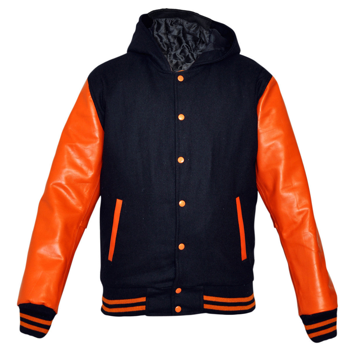 Premium Varsity Jacket with Hoodie Wool & Real Leather Sleeves