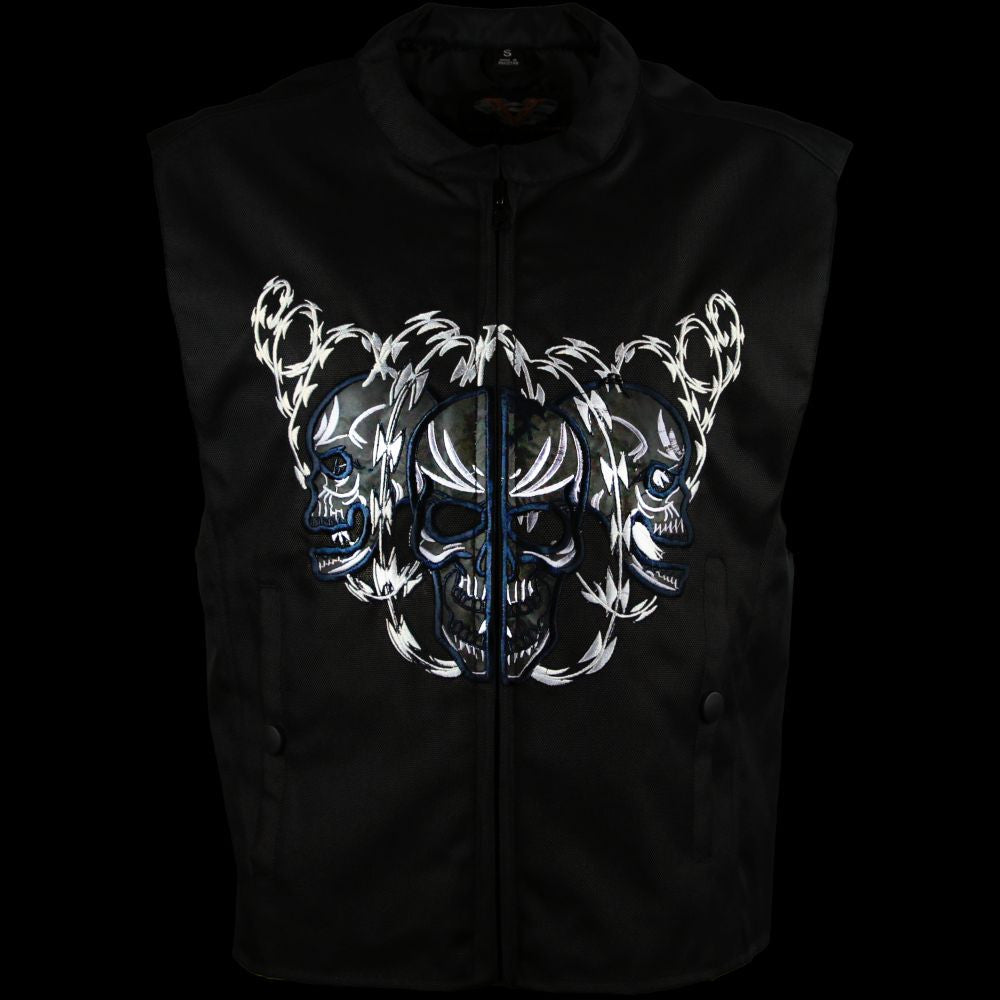 Men's Textile Vest with Reflective Skull