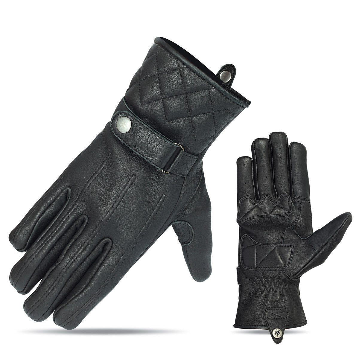 Vance VL467 Mens Black Snap Cuff Premium Leather Driving Gloves