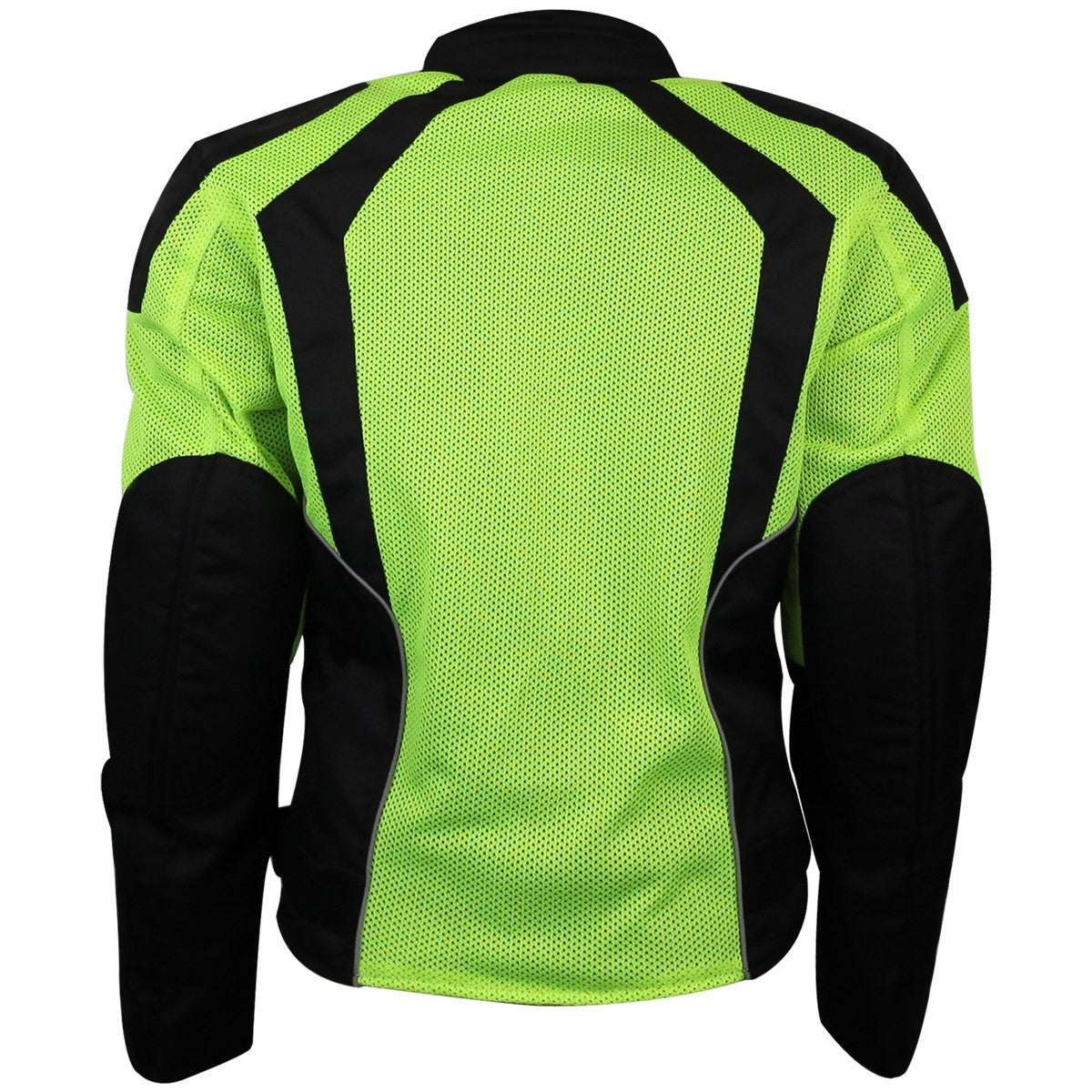 Advance Vance VL1673HG Womens High Visibility Neon All Weather Season CE Armor Mesh Motorcycle Riding Jacket - Back View