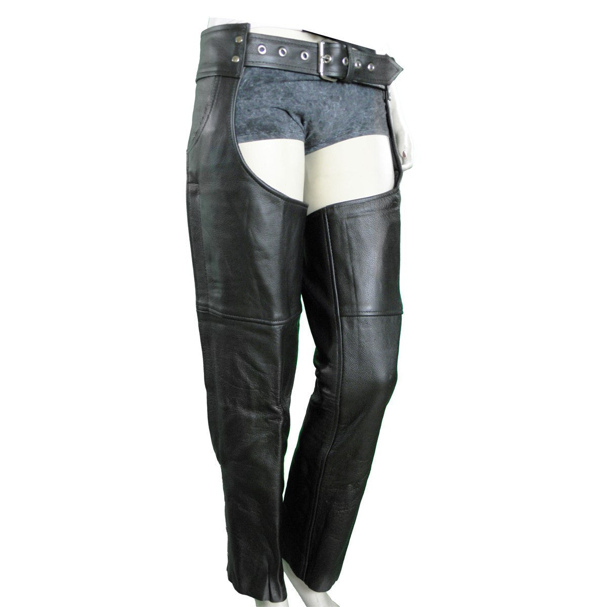 Vance Leather VL813 Men and Women Black Jean Style Cowhide Biker Motorcycle Leather Chaps