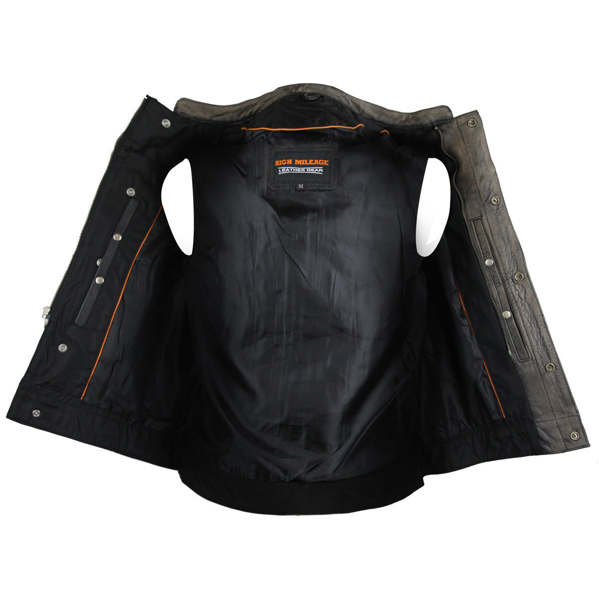 High Mileage HMM914DB Mens Premium Cowhide Distressed Brown SOA Style Biker Club Leather Motorcycle Vest - Inner View