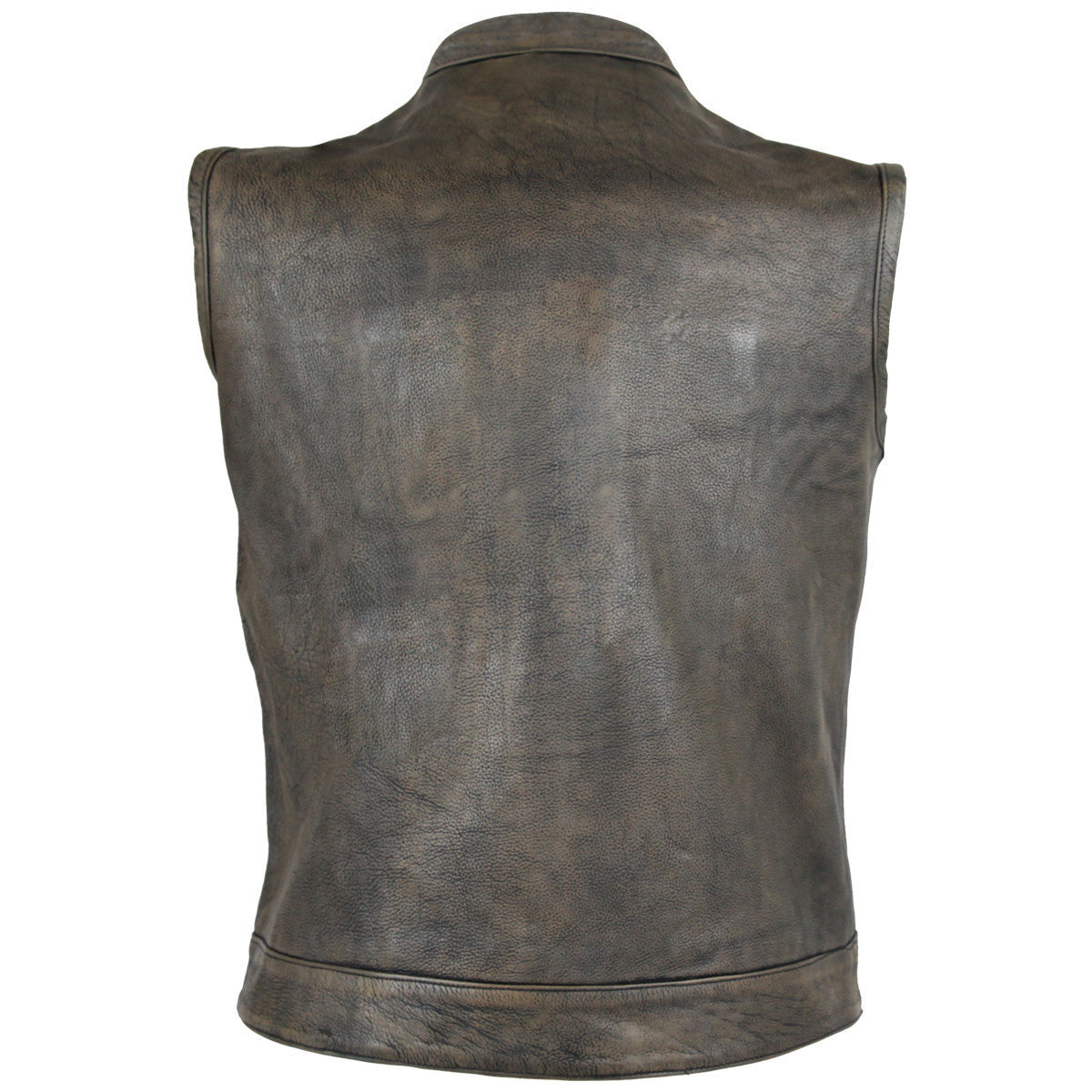 High Mileage HMM914DB Mens Premium Cowhide Distressed Brown SOA Style Biker Club Leather Motorcycle Vest - Back View