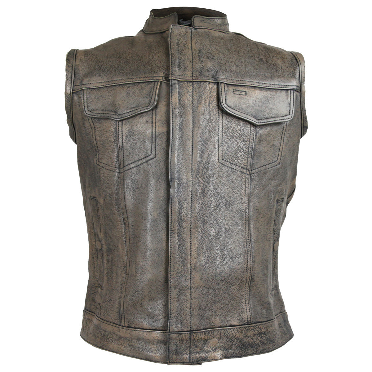 High Mileage HMM914DB Mens Premium Cowhide Distressed Brown SOA Style Biker Club Leather Motorcycle Vest