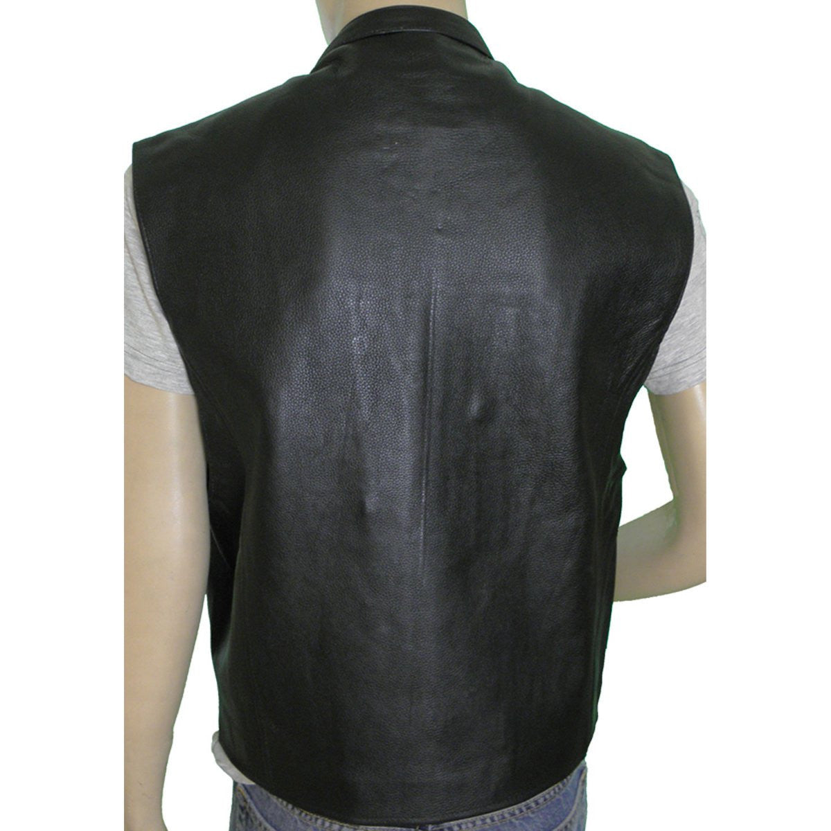 Vance VL930 Men's Black Zipper Front Premium Cowhide Leather Biker Motorcycle Vest - Back View