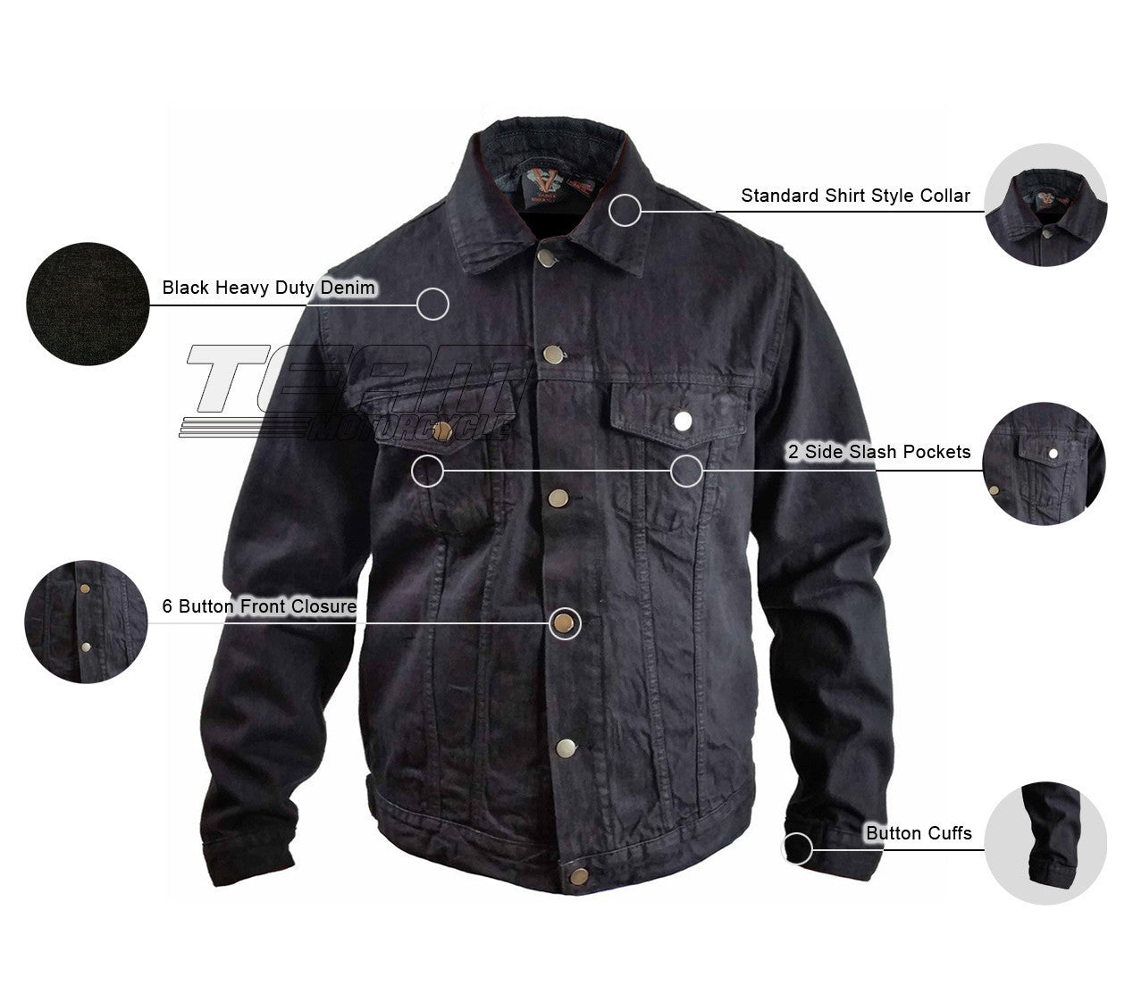 Mens Black Heavy Duty Denim Button Front Shirt Jacket - Infographics