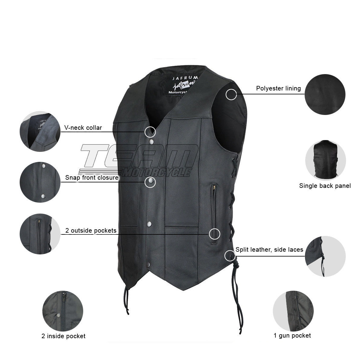 Jafrum MV106 Mens Black Concealed Carry Ten Pocket Leather Vest - Infographics