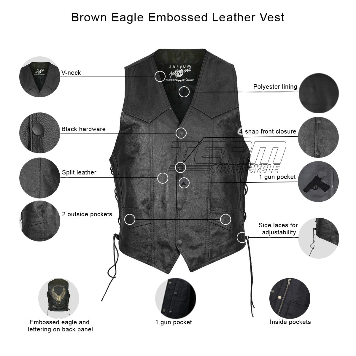 Brown Eagle Embossed Leather Vest - Infographics