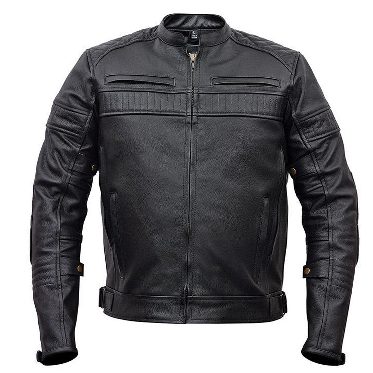 Vance VL513 Men's Quilted Pattern Vented Black Cowhide Leather Biker Motorcycle Scooter Jacket