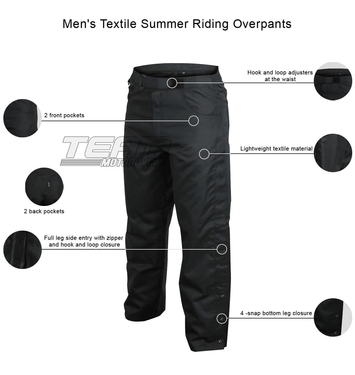 Men's Textile Summer Riding Overpants - Infographics