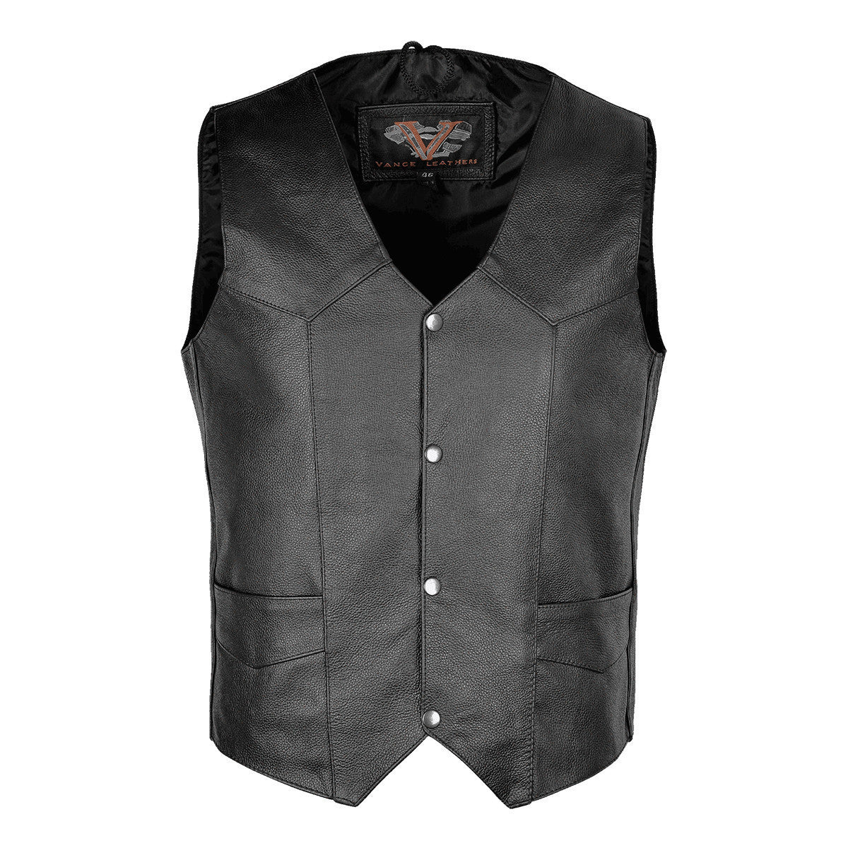 Vance VL901S Mens Black Leather Vest - Side Vest