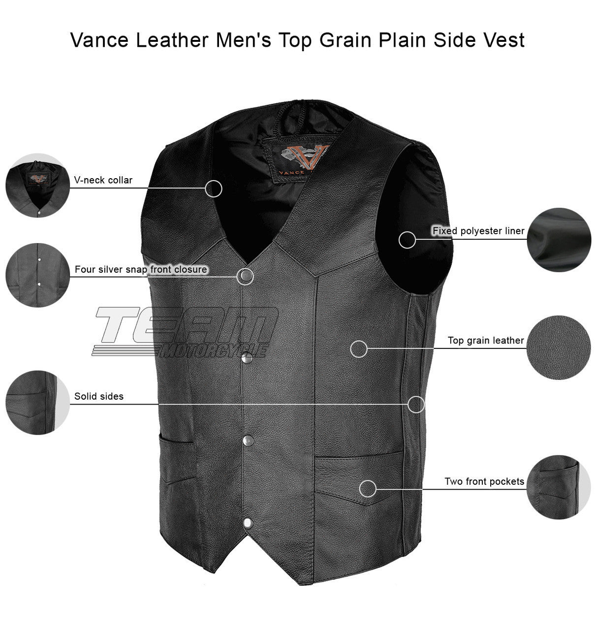 Vance Leather Men's Top Grain Plain Side Vest - Infographics