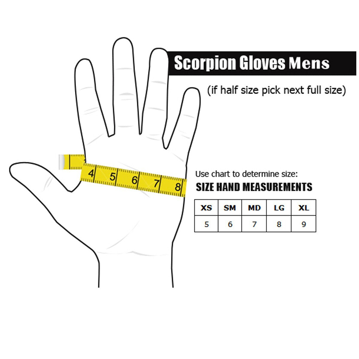 Scorpion Skrub Vented Motorcycle Gloves - Measurements