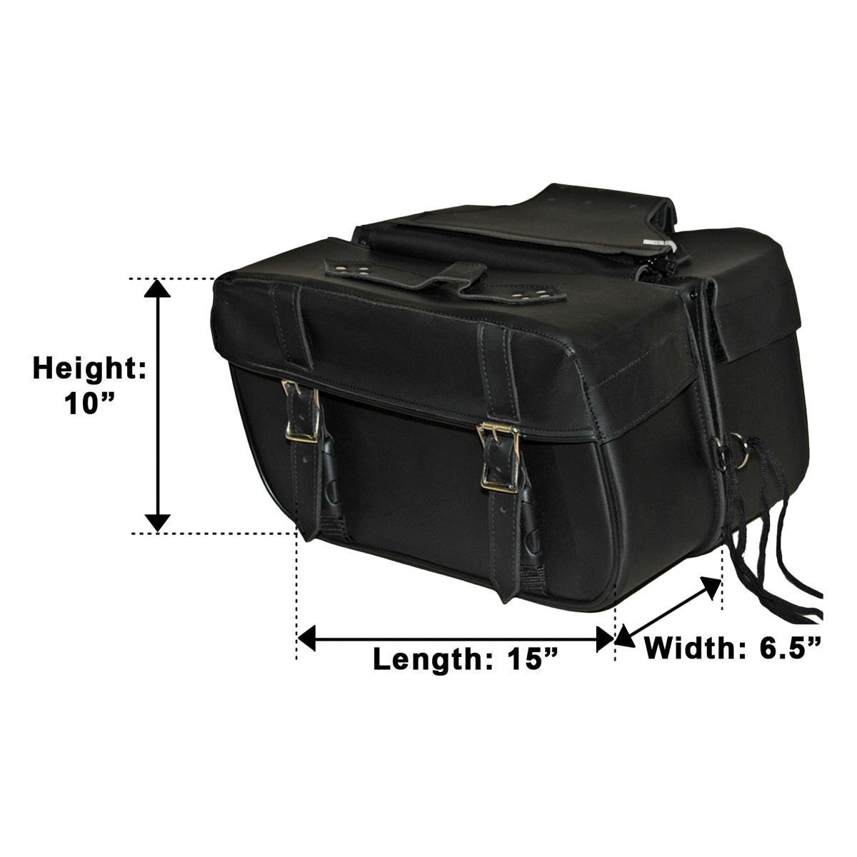 Vance VS218 Black Motorcycle Saddlebags for Honda Yamaha Kawasaki Indian and Harley Davidson Motorcycles - Dimension