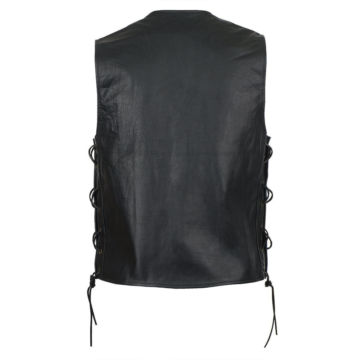 Vance VL940C Men's Jean Style Gambler Black Premium Cowhide Leather Biker Motorcycle Vest - Back View