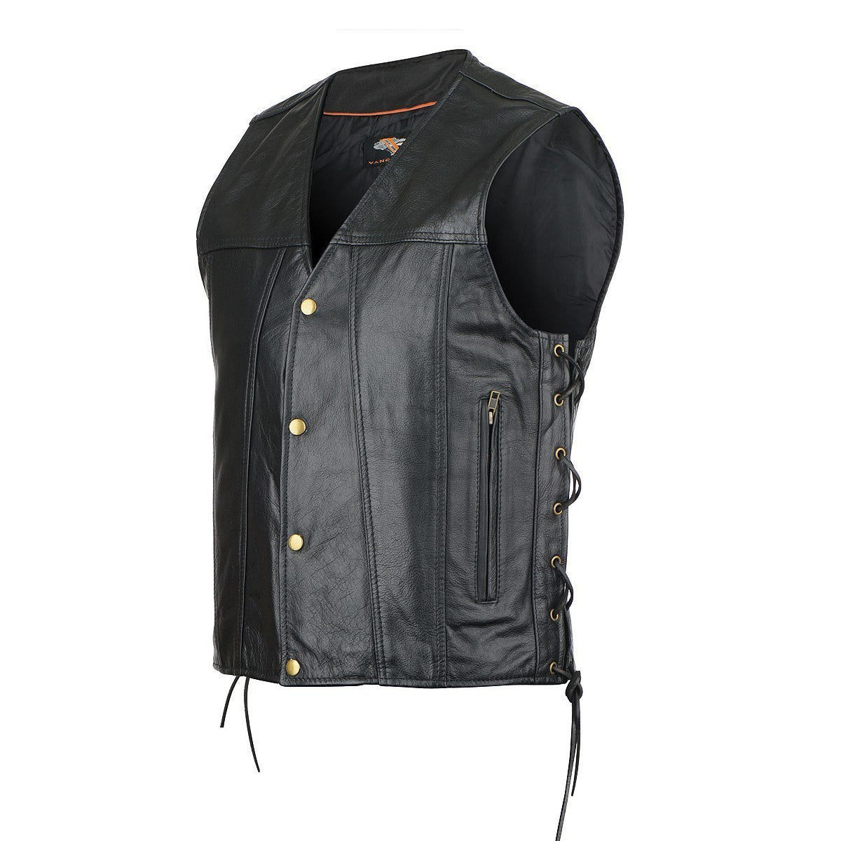 Vance VL940C Men's Jean Style Gambler Black Premium Cowhide Leather Biker Motorcycle Vest