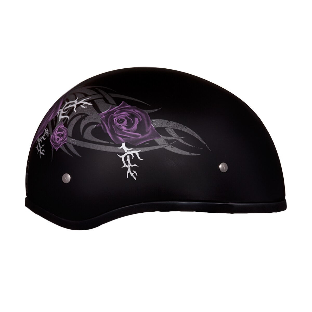 Daytona Women's Skull Cap Purple Rose Half Helmet - Side View