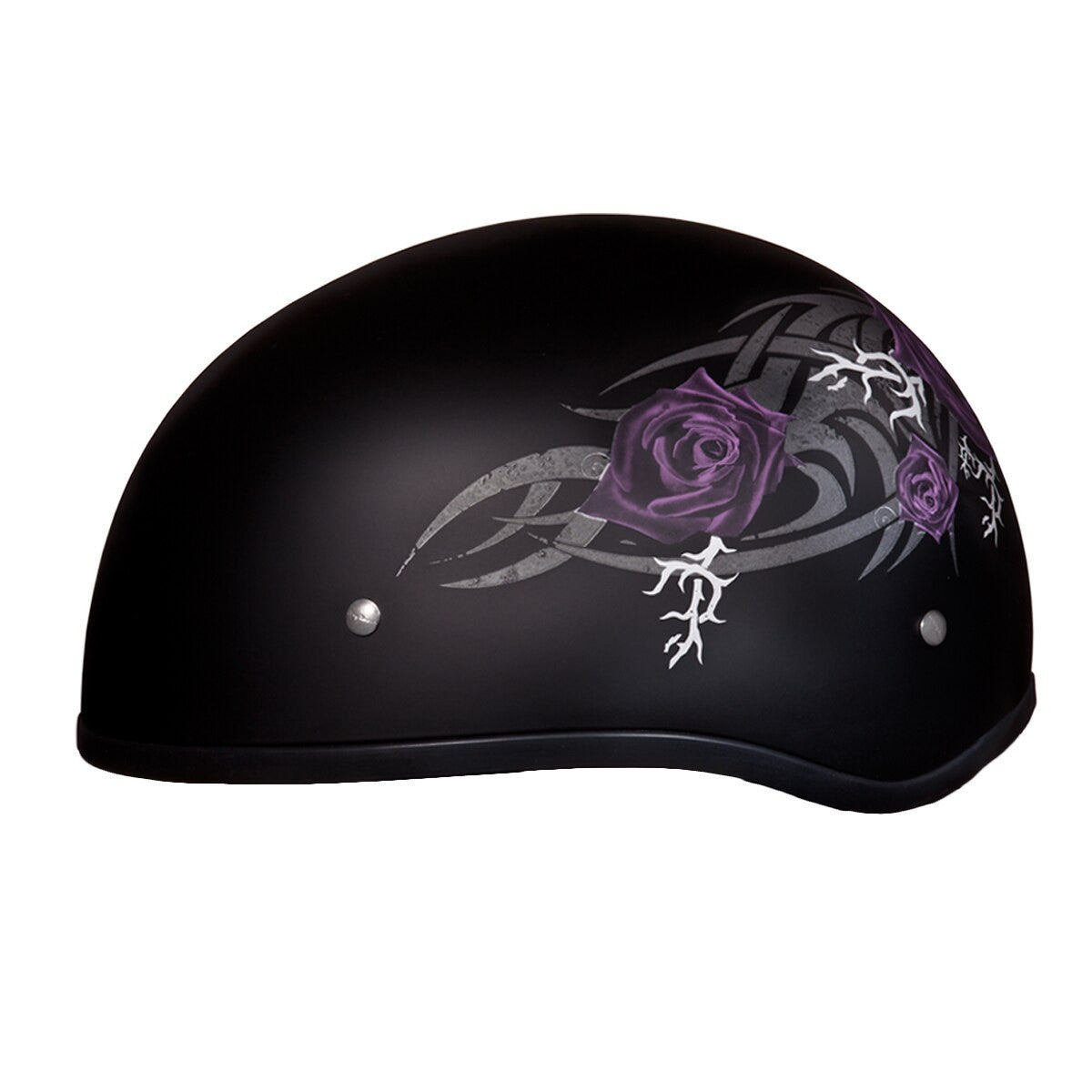 Daytona Women's Skull Cap Purple Rose Half Helmet - Side View