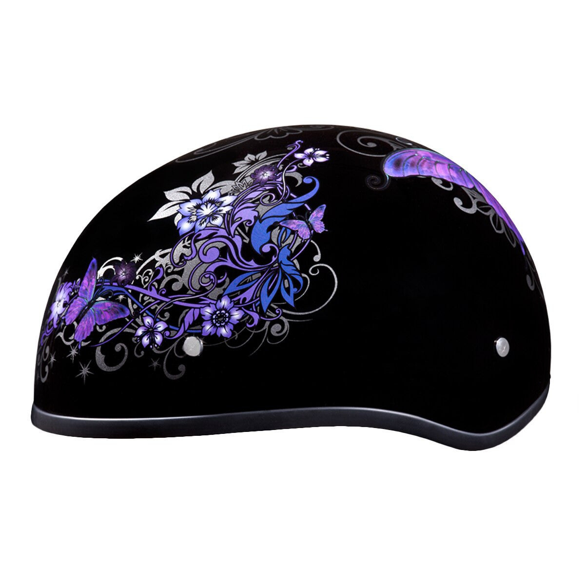 Daytona Women's Skull Cap Butterfly Half Helmet - Side View