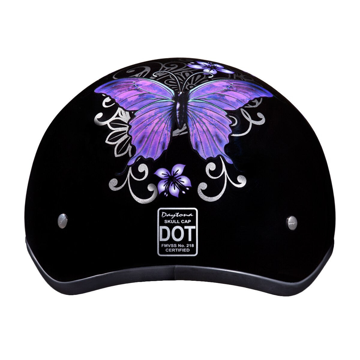 Daytona Women's Skull Cap Butterfly Half Helmet - Back View