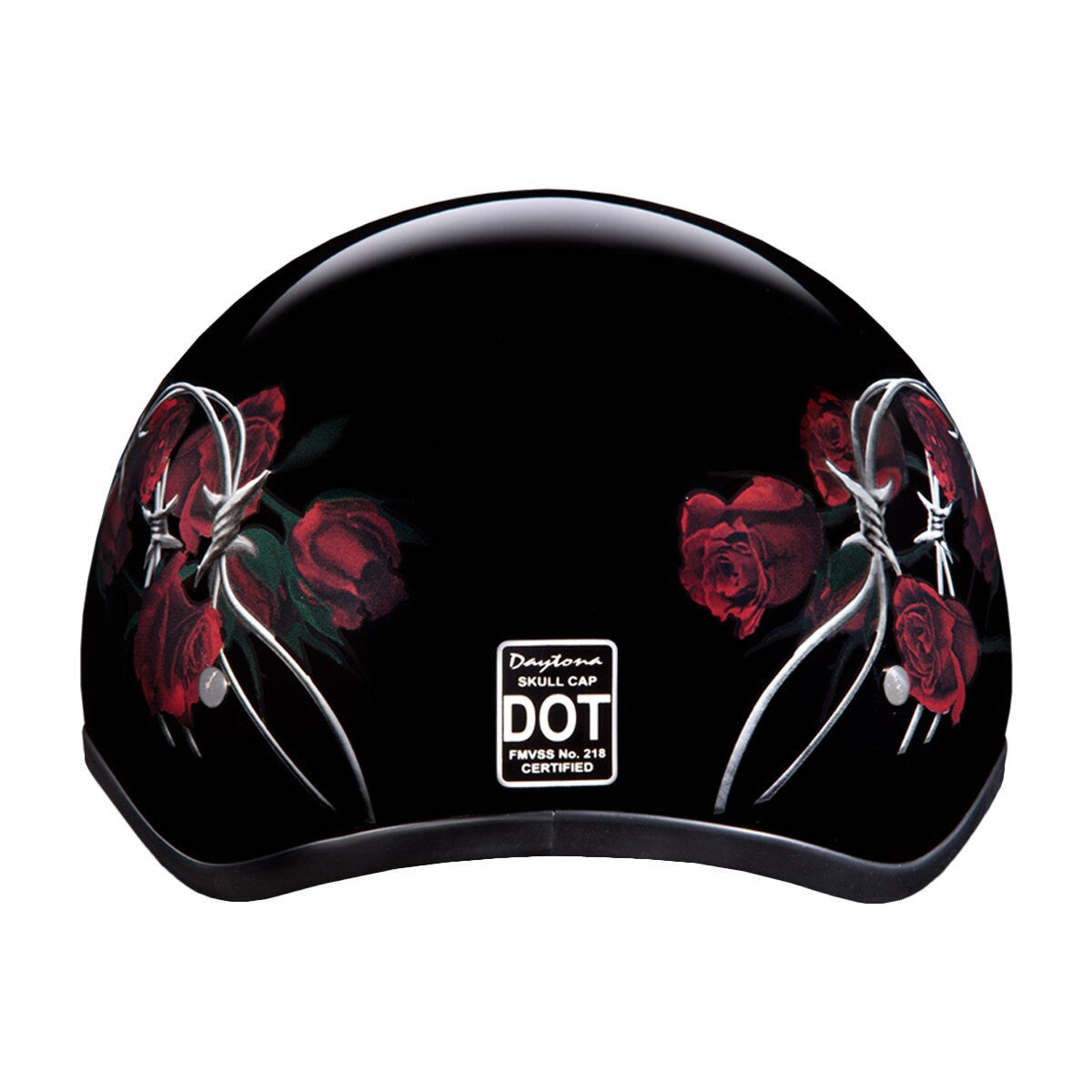 Daytona Women's Skull Cap Barbed Roses Half Helmet - Back View