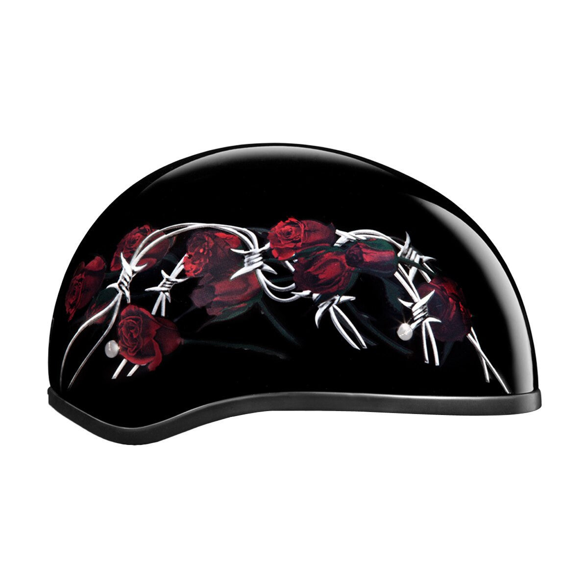 Daytona Women's Skull Cap Barbed Roses Half Helmet - Side View