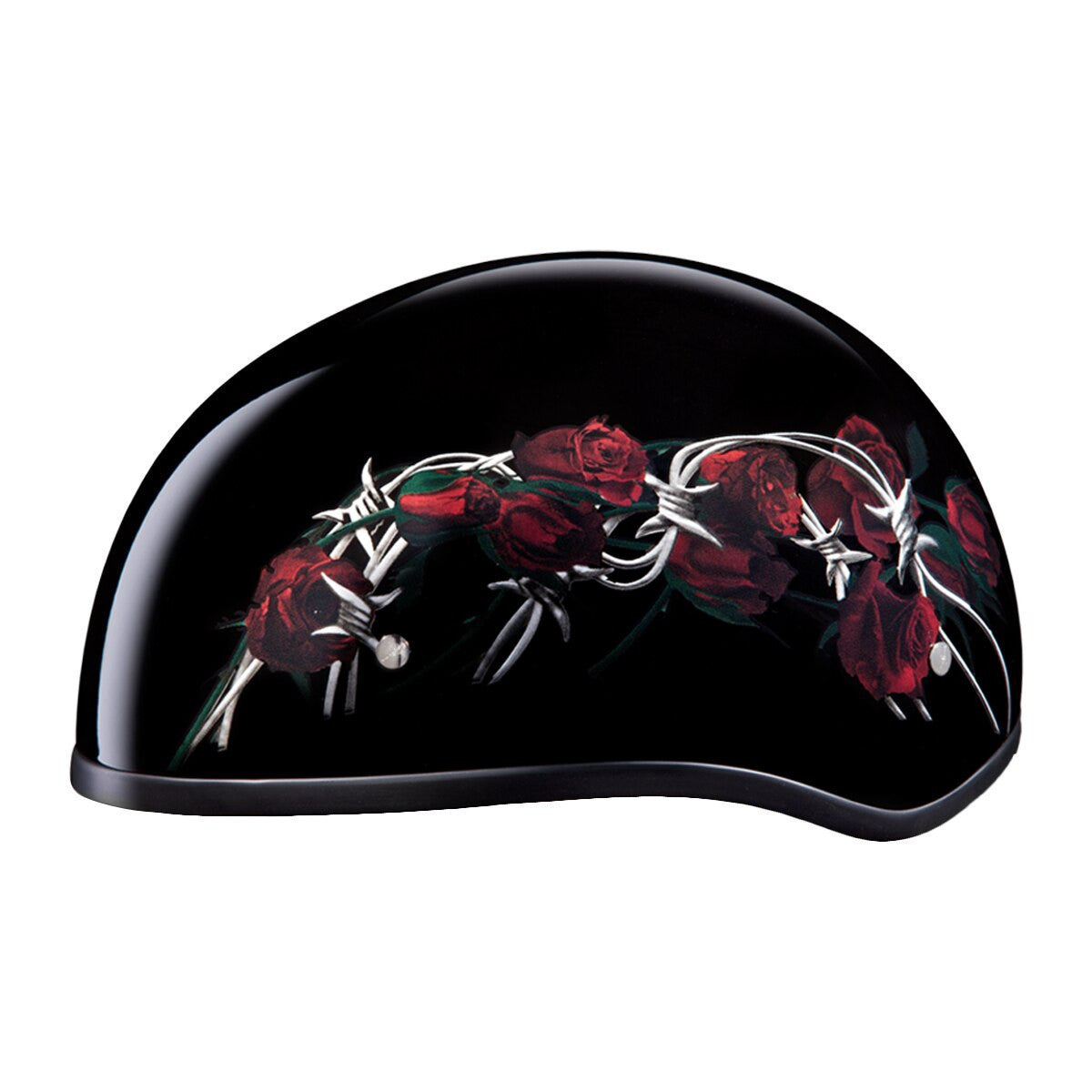 Daytona Women's Skull Cap Barbed Roses Half Helmet - Side View