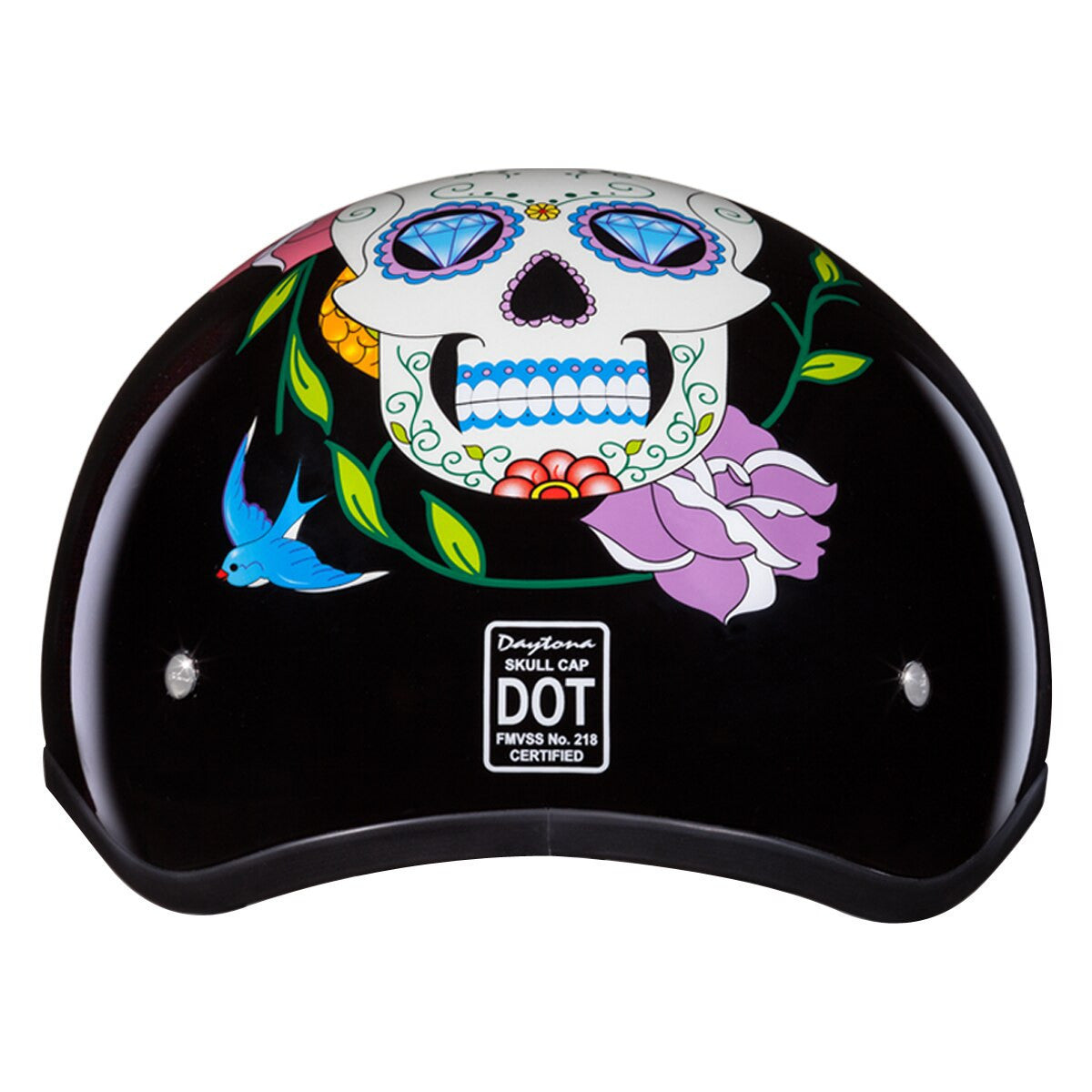 Daytona Skull Cap Diamond Skull Half Helmet - Back-View