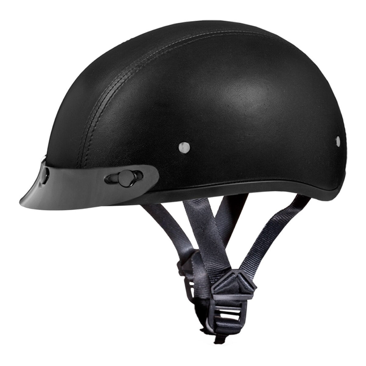 Daytona Skull Cap Leather Half Helmet with Peak Visor