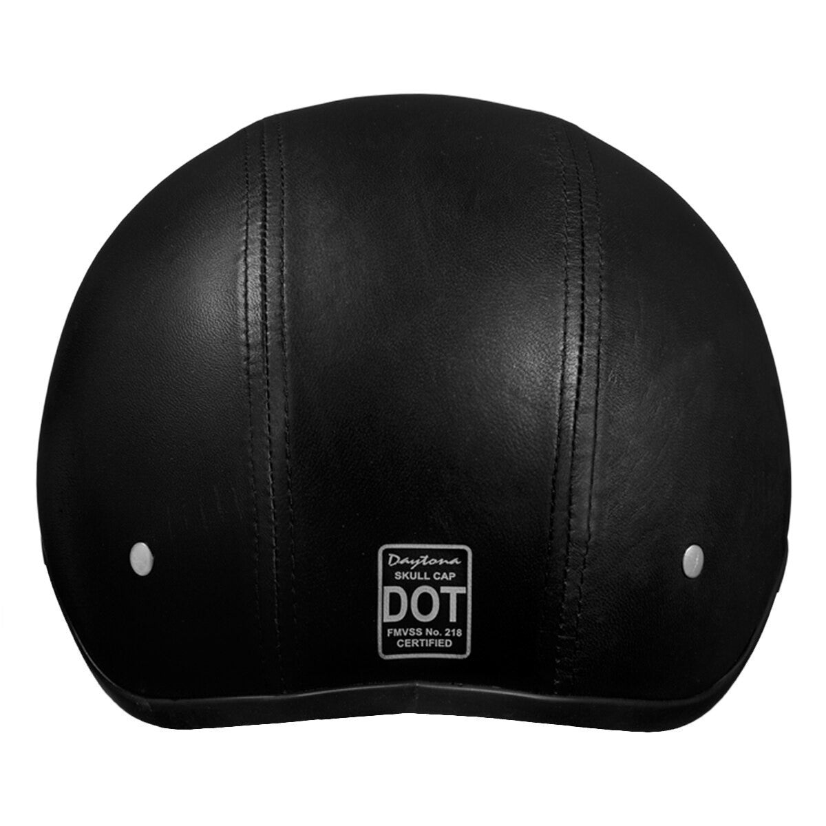 Daytona Skull Cap Leather Half Helmet with Peak Visor - Back View