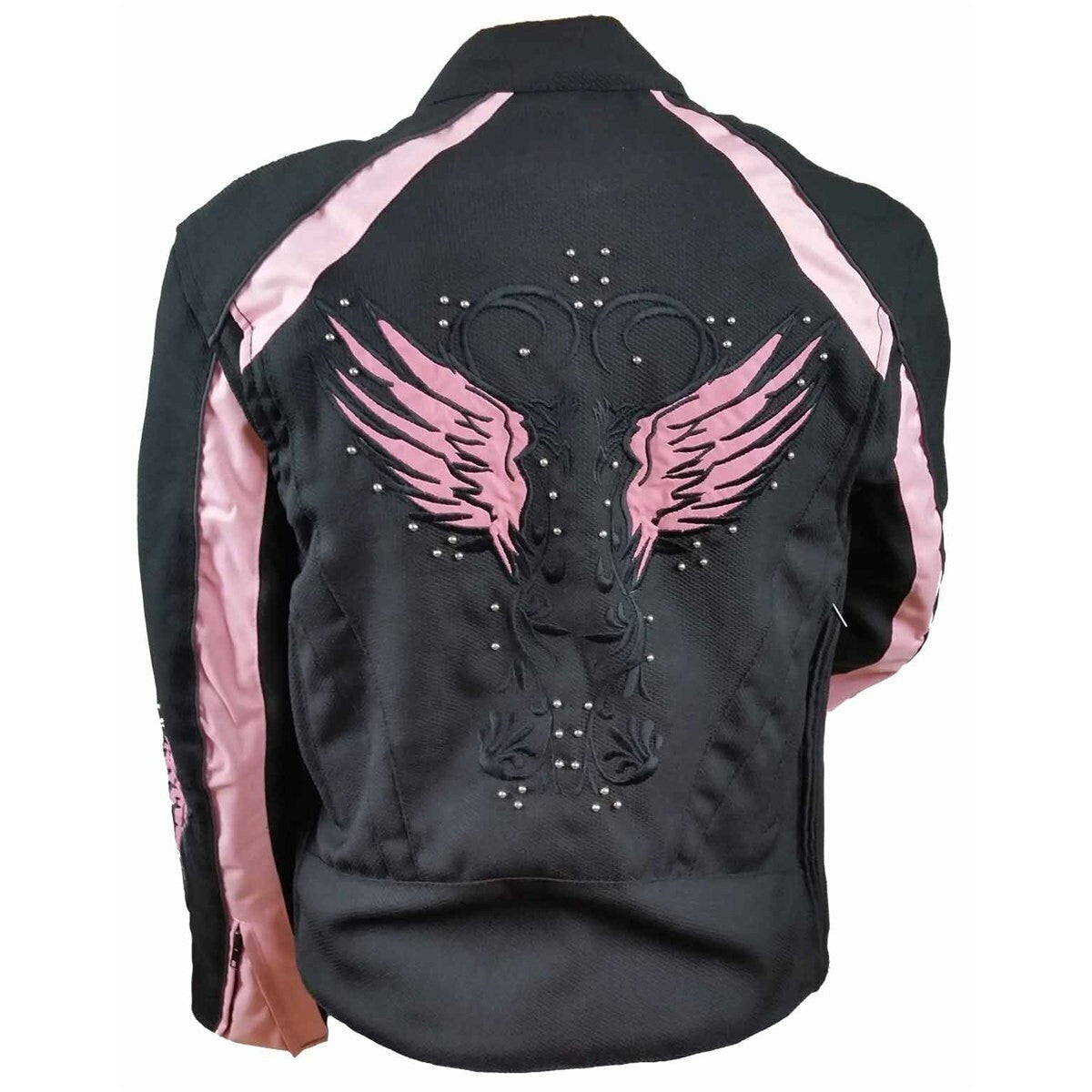 Vance VL1582P Women's Embroidered Reflective Pink Wings Textile Lady Biker Motorcycle Riding Jacket