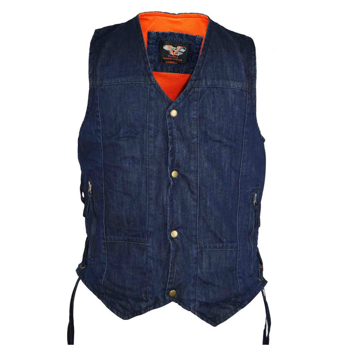 Vance VB915Blue Mens Blue Ten Pocket Denim Motorcycle Vest