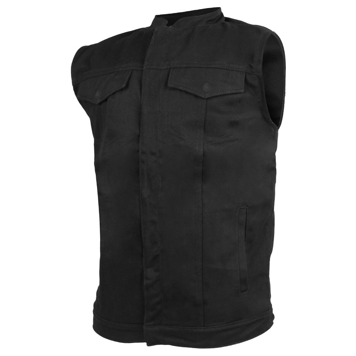 Vance VL1914 Mens Black Front Zipper and Snap Closure SOA Club Style Textile Motorcycle Vest