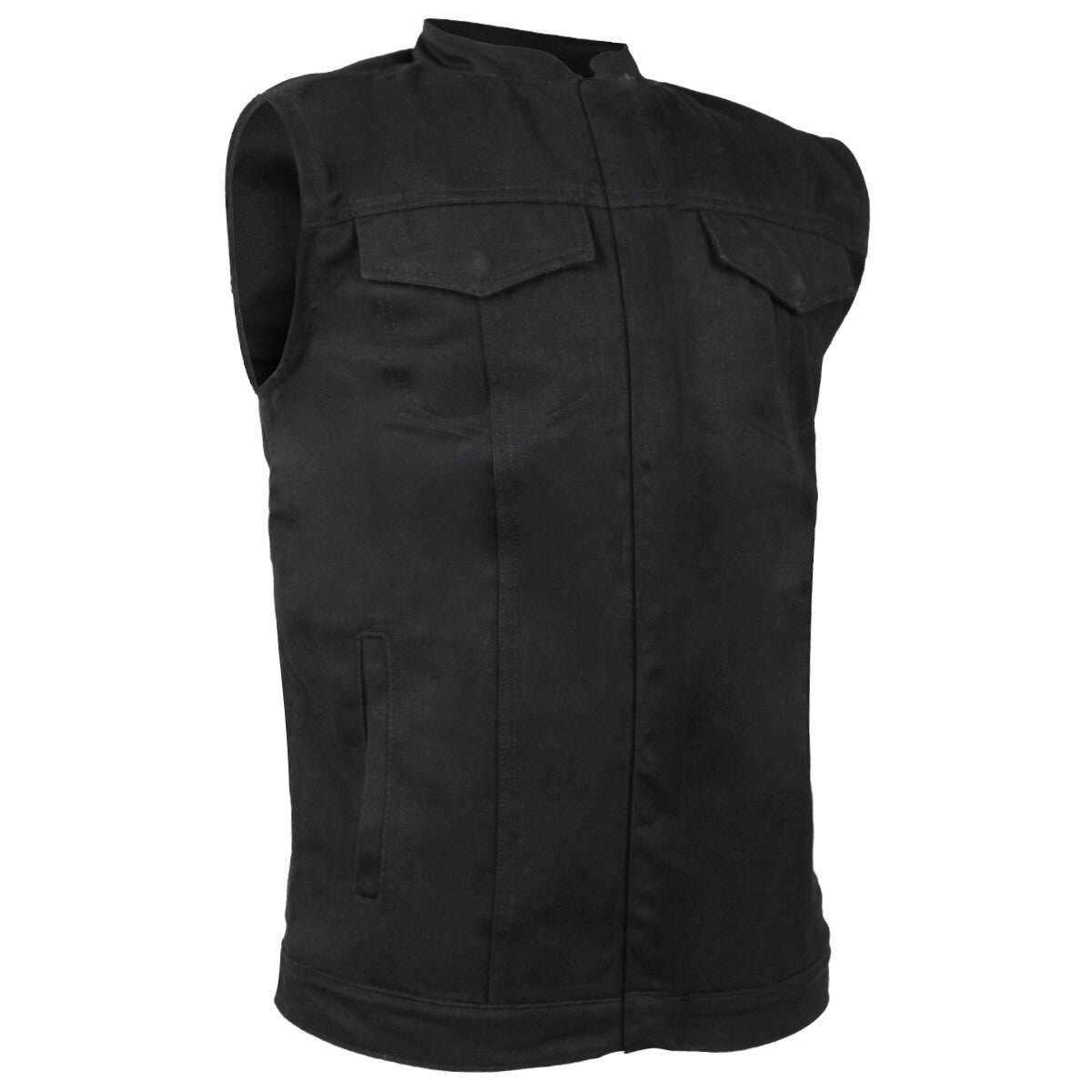 Vance VL1914 Mens Black Front Zipper and Snap Closure SOA Club Style Textile Motorcycle Vest