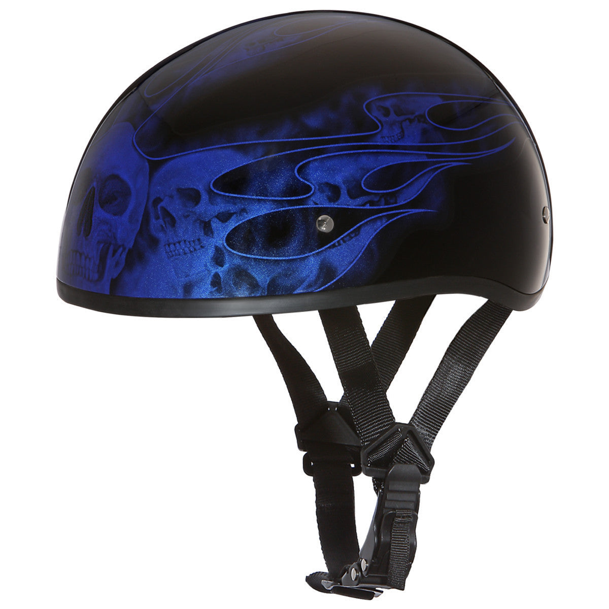 Daytona Skull Cap Skull Flames Half Helmet - Blue