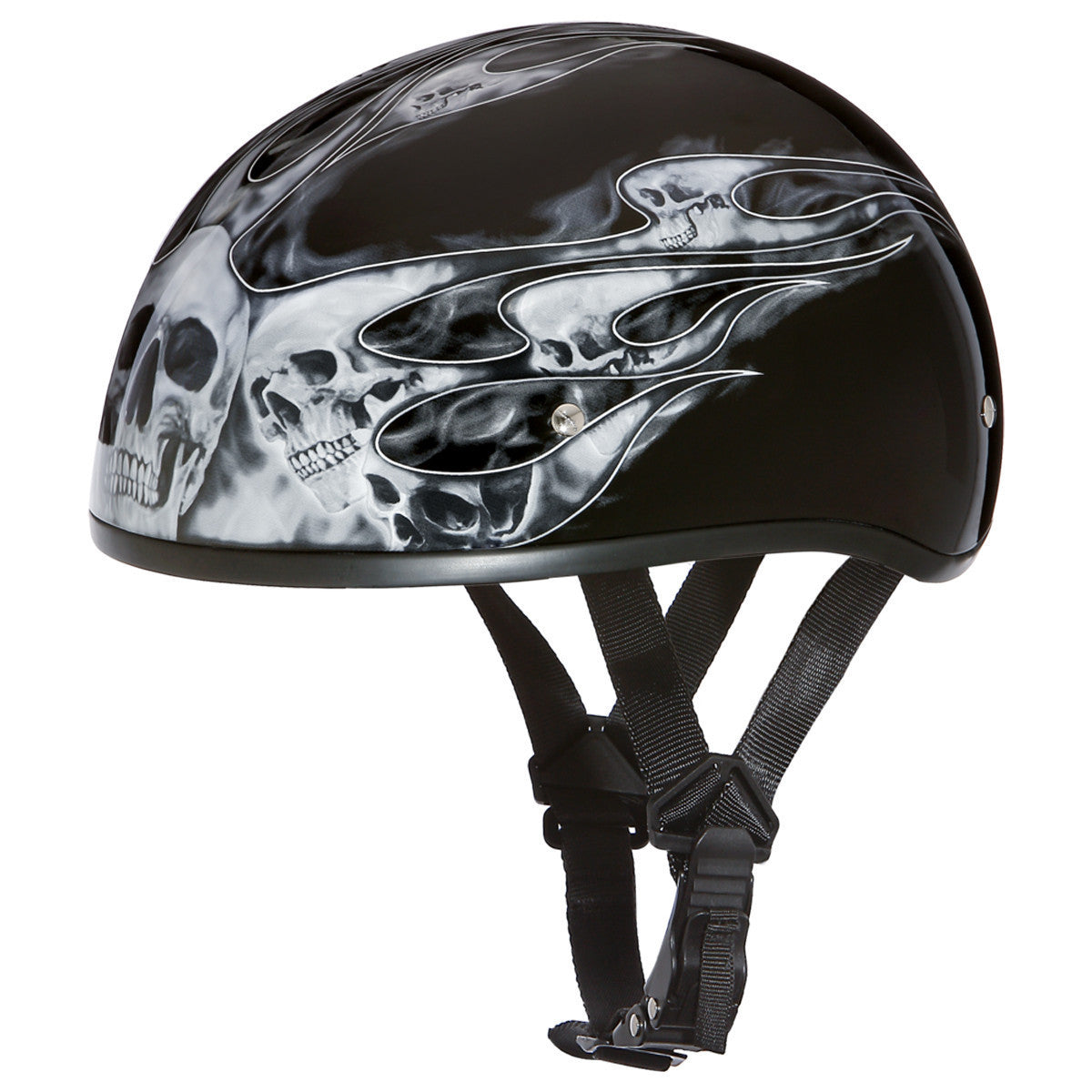 Daytona Skull Cap Skull Flames Half Helmet - Silver