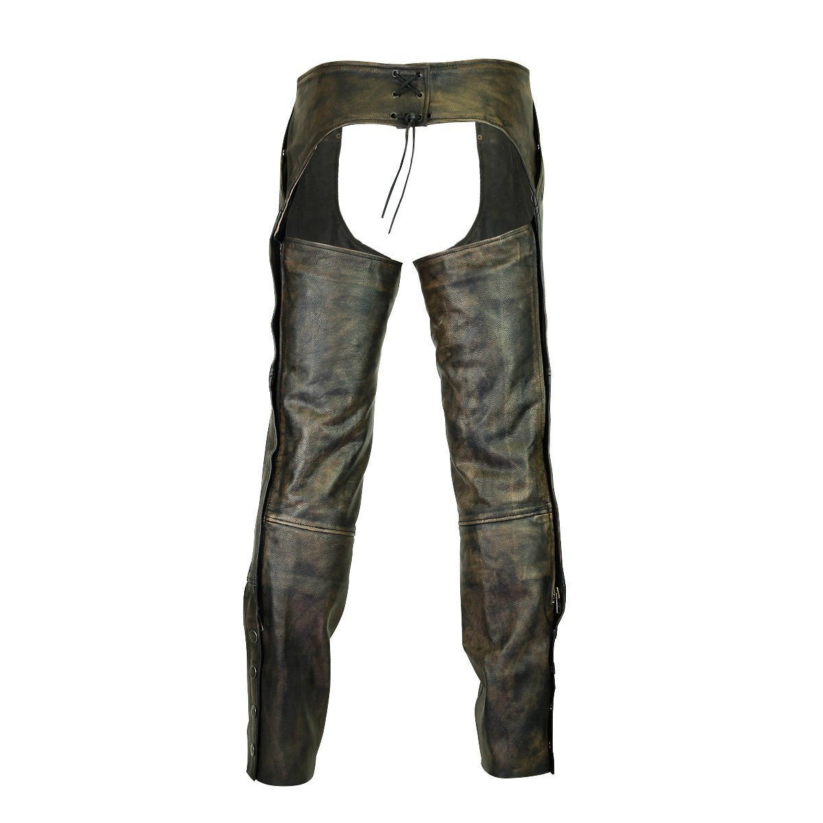 High Mileage HM811DB Men and Women Premium Cowhide Vintage Distressed Brown Jean Style Leather Motorcycle Chaps