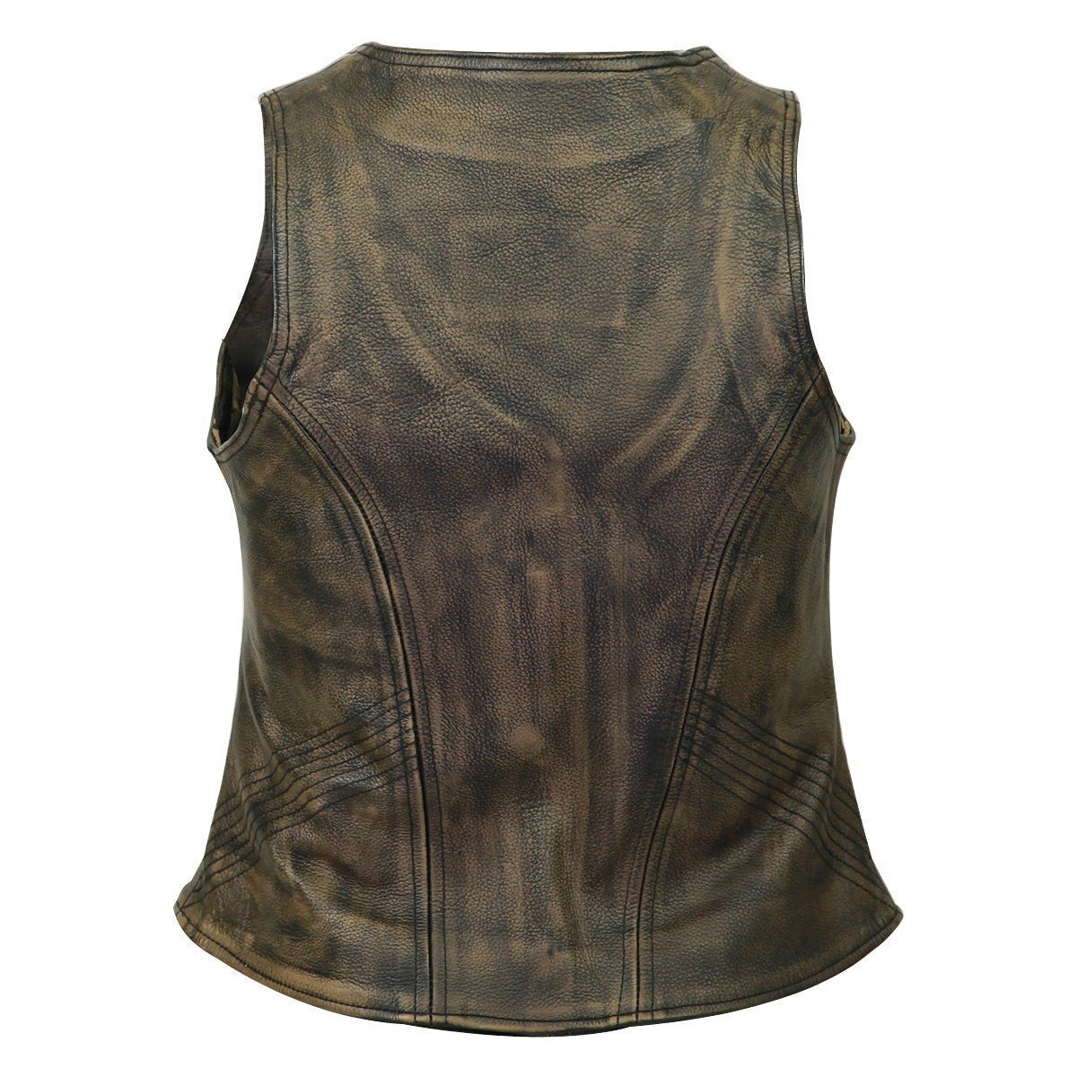 High Mileage HML1031DB Women's Vintage Distressed Brown Premium Cowhide Leather Motorcycle Vest - Back