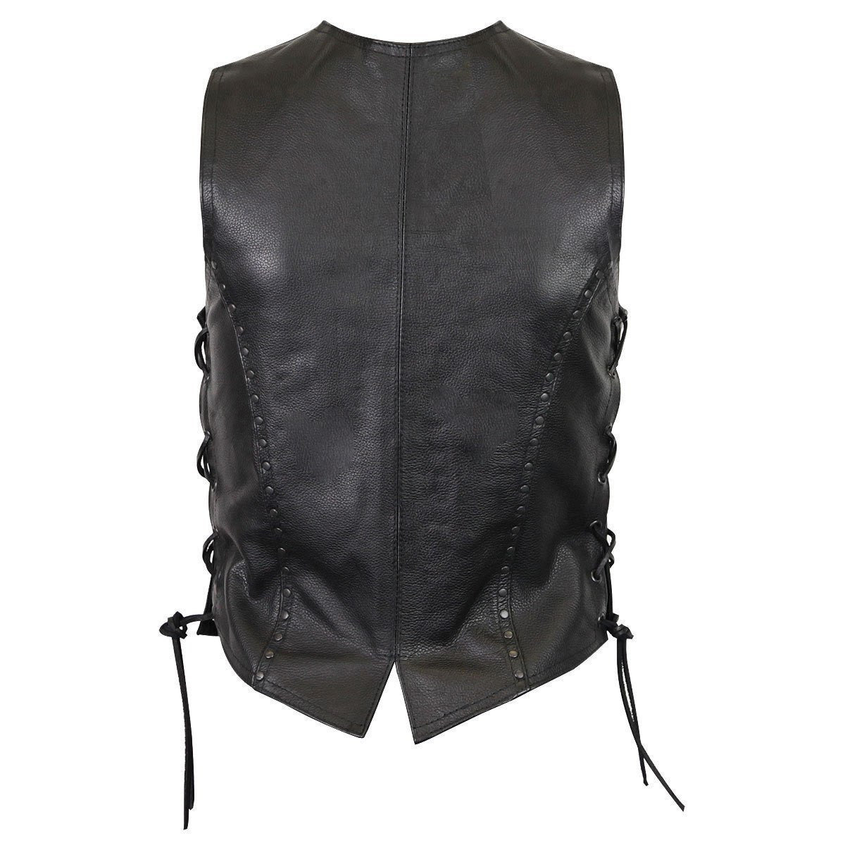 Vance VL1049 Womens Studded Black Cowhide Leather Lady Biker Motorcycle Vest - Back View