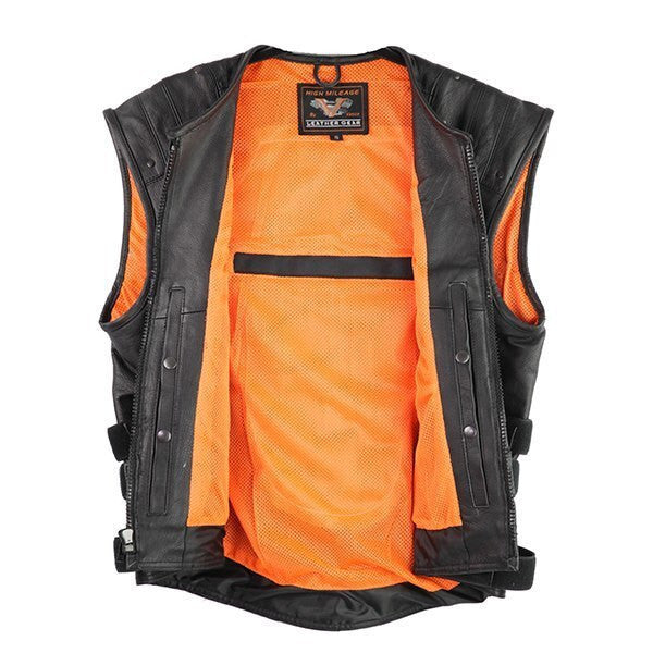 Vance VL905 Mens Black Premium Cowhide Tactical Bulletproof Style Leather Motorcycle Vest - Open View