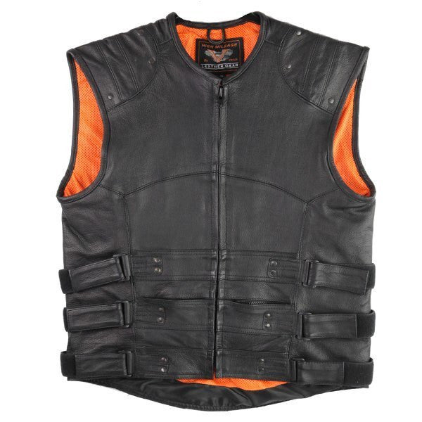 Vance VL905 Mens Black Premium Cowhide Tactical Bulletproof Style Leather Motorcycle Vest