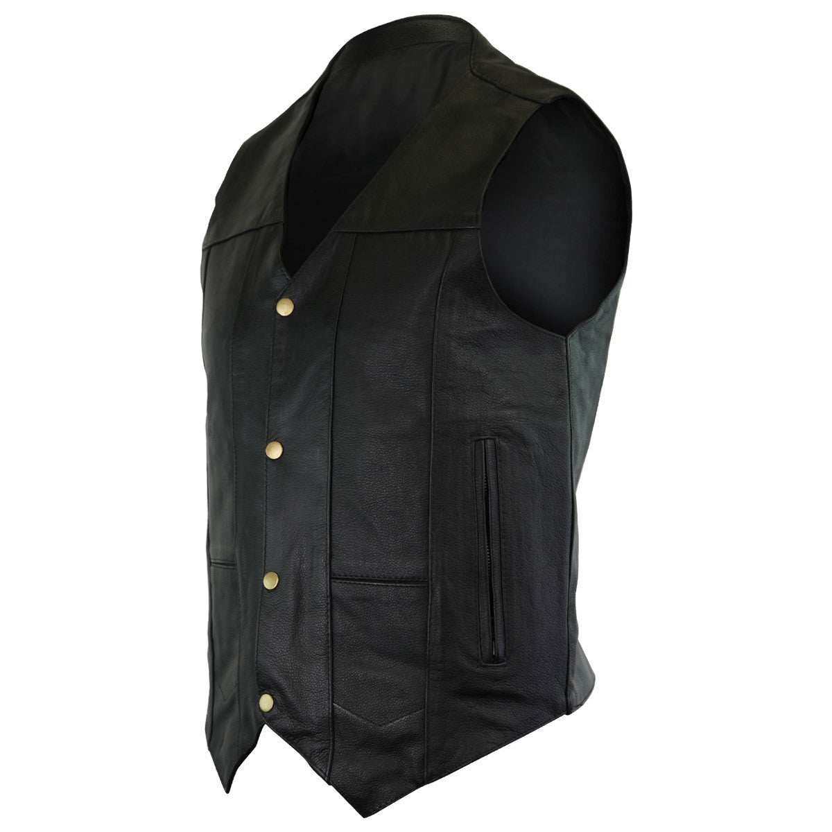 Vance VL917 Men's Black Premium Cowhide Leather Plain Side Biker Motorcycle Vest