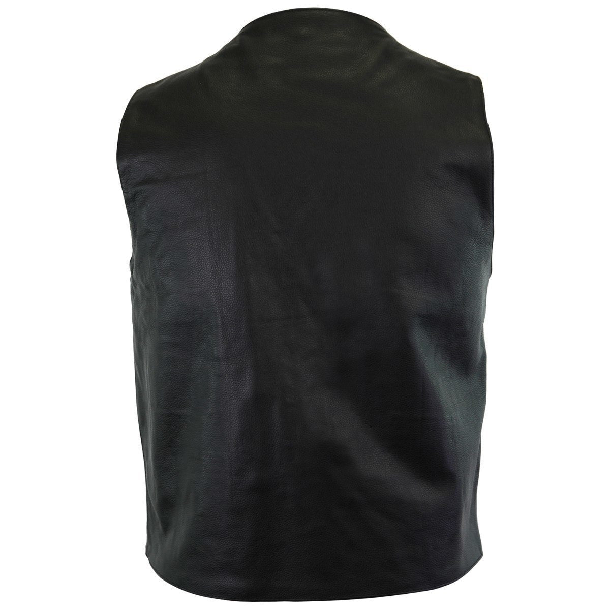 Vance VL917 Men's Black Premium Cowhide Leather Plain Side Biker Motorcycle Vest - Back View